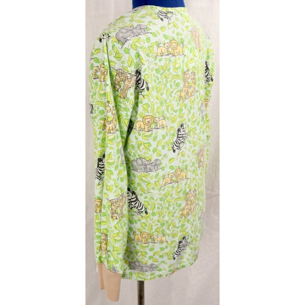 Melrose Mayhill Scrub Top Women's XS Green Safari Animal Leaf Print Medical VTG - Picture 8 of 10
